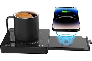 Coffee Mug Warmer with 15W Wireless Charger & 3A USB Charging Port, 3 Temp Settings & 8H Auto Shut Off, Candle Warmer Plate f