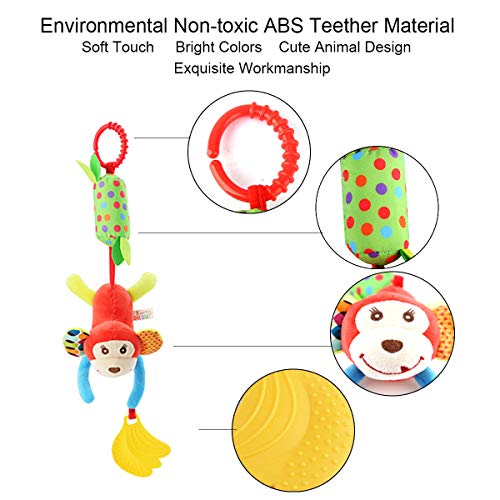 Baby Hanging Rattle Toys for 0 3 6 to 12 Months Toys | 4 Pieces Newborn Car Crib Hanging Bell,Kids Stroller Handbells Puppet,Infant Animal Wind Chime with Teethers for Toddlers/Baby Girls/Baby Boys
