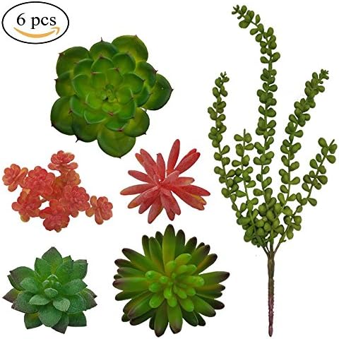 Succulents Artificial Plants Fake Flowers, Dadiii Large Assorted Succulents Faux Plants for DIY Home Desk Plants Wall Wedding Decoration (6 PCS)