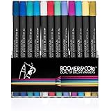 Boomer &amp; Cole Dual-Tip Brush Markers | Non-Toxic, Water-Based Ink | Set of 72 w/ Desk Stand 