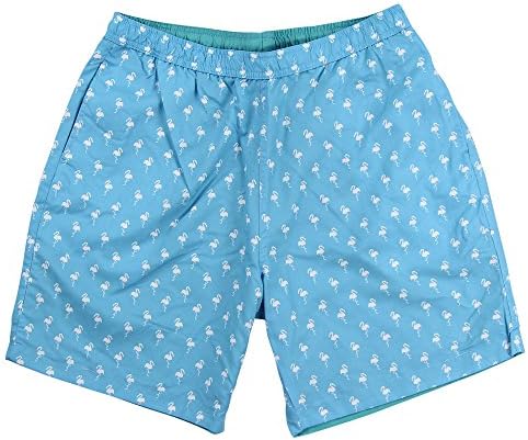Men's Reversible Microfiber Swim Trunks (Flamingo Blue, Large)
