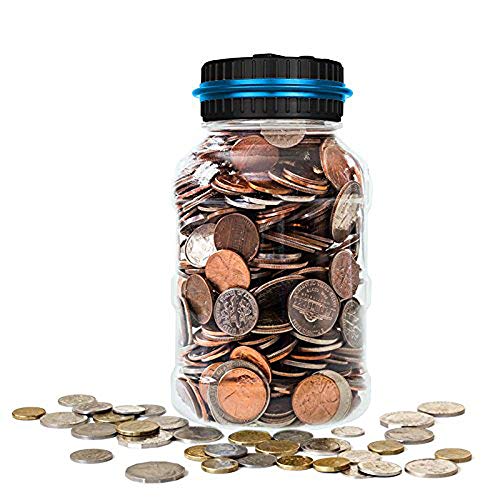 Honey Do All Digital Money Bank Large LCD Money Jar Battery Operated Coin Bank US Dollar Coins Savings Box for Office Home Kids Children Adults (Auto Counting) (Black/Blue)
