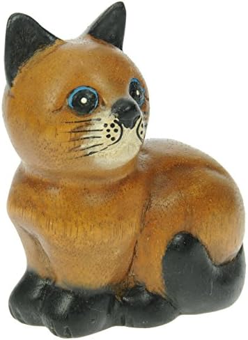 Hand Carved Wooden Cute Cat Ornament : Top Christmas Gift Idea : High Quality Traditional Wooden Present For Children, Adults or Animal Lovers!