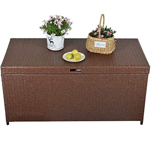 SUNVIVI OUTDOOR Outdoor Deck Storage Box, Patio Wicker Storage Bin
