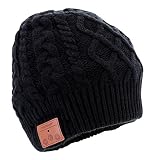 Tenergy Wireless Bluetooth Beanie Hat with Detachable Stereo Speakers & Microphone, Fleece-lined Unisex Music Beanie for Outdoor Sports, Braid Cable Knit (Black)