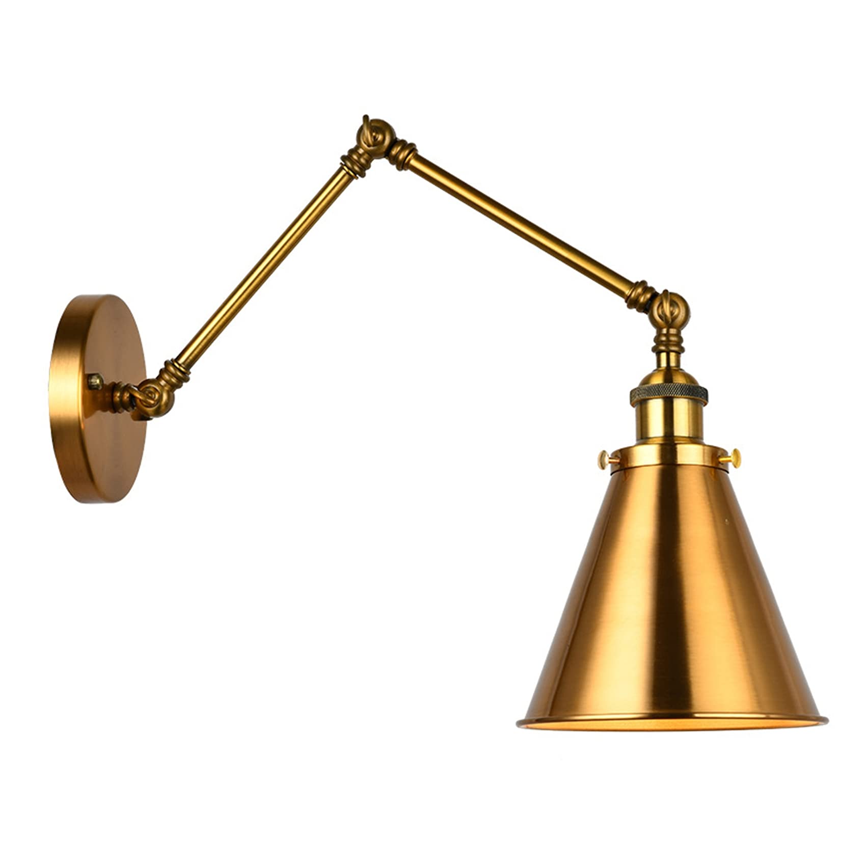 Pvczool Industrial Wall Sconce Light Brass Cone Shade Wall Light with Adjustable Arm for Indoor Home Bar Warehouse Hallway