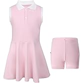 SPFASZEIV Girls Tennis Dress Kids Polo Golf Dress with Separate Shorts Pockets Sleeveless Toddler Tennis Outfit 5-15 Years
