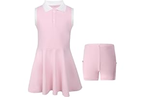 SPFASZEIV Girls Tennis Dress Kids Polo Golf Dress with Separate Shorts Pockets Sleeveless Toddler Tennis Outfit 5-15 Years
