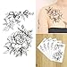 COKOHAPPY Temporary Tattoo Rose Floral Flower Black & White - set of 5 Pcs