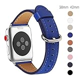 Apple Watch Band 38mm, WFEAGL Retro Top Grain Leather Band Replacement Strap with Stainless Steel Clasp for iWatch Series 3,Series 2,Series 1,Sport, Edition (Sapphire Blue Band+Silver Buckle)