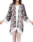 Relipop Women's Sheer Chiffon Blouse Loose Tops Kimono Floral Print Cardigan (XXX-Large, Black)