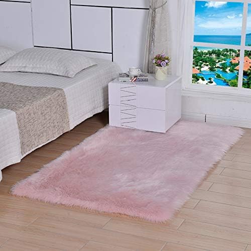sheepskin Sheep Rug Custom Made Artificial Square Wool Carpet Mattress Simple Style for Bedroom Living Room (5-7cm Plush),Pink-180220cm/70.886.6inch