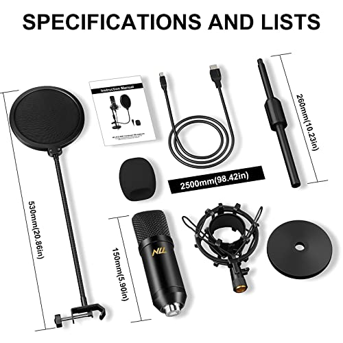 USB Microphone Studio Recording Mic Kit,192KHz/24bits NLL Condenser