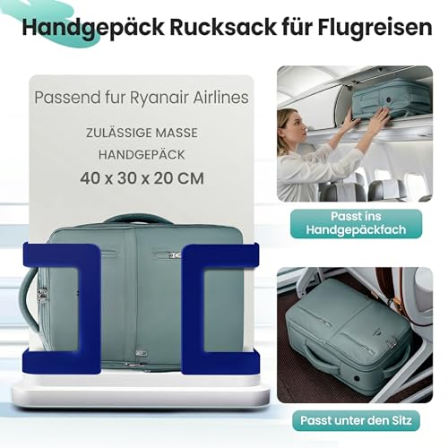 MATEIN Ryanair Hand Luggage 40 x 30 x 20 cm with Wet Compartment, 24 L Backpack, Hand Luggage, Aeroplane, Lightweight, Peacock Green, Casual