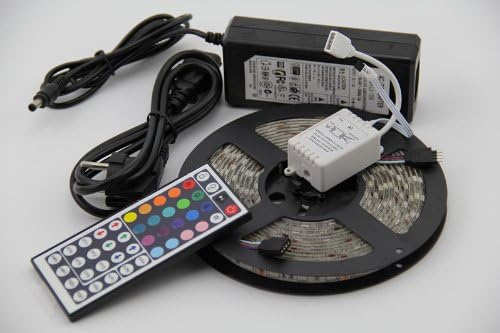 OSSUN 5M 5050RGB 300 Led Strips Colour Changing Lighting IP68 Submersible Complete Waterproof Underwater - with IR Remote 44 Key Controller + Power Supply Adapter UK Plug