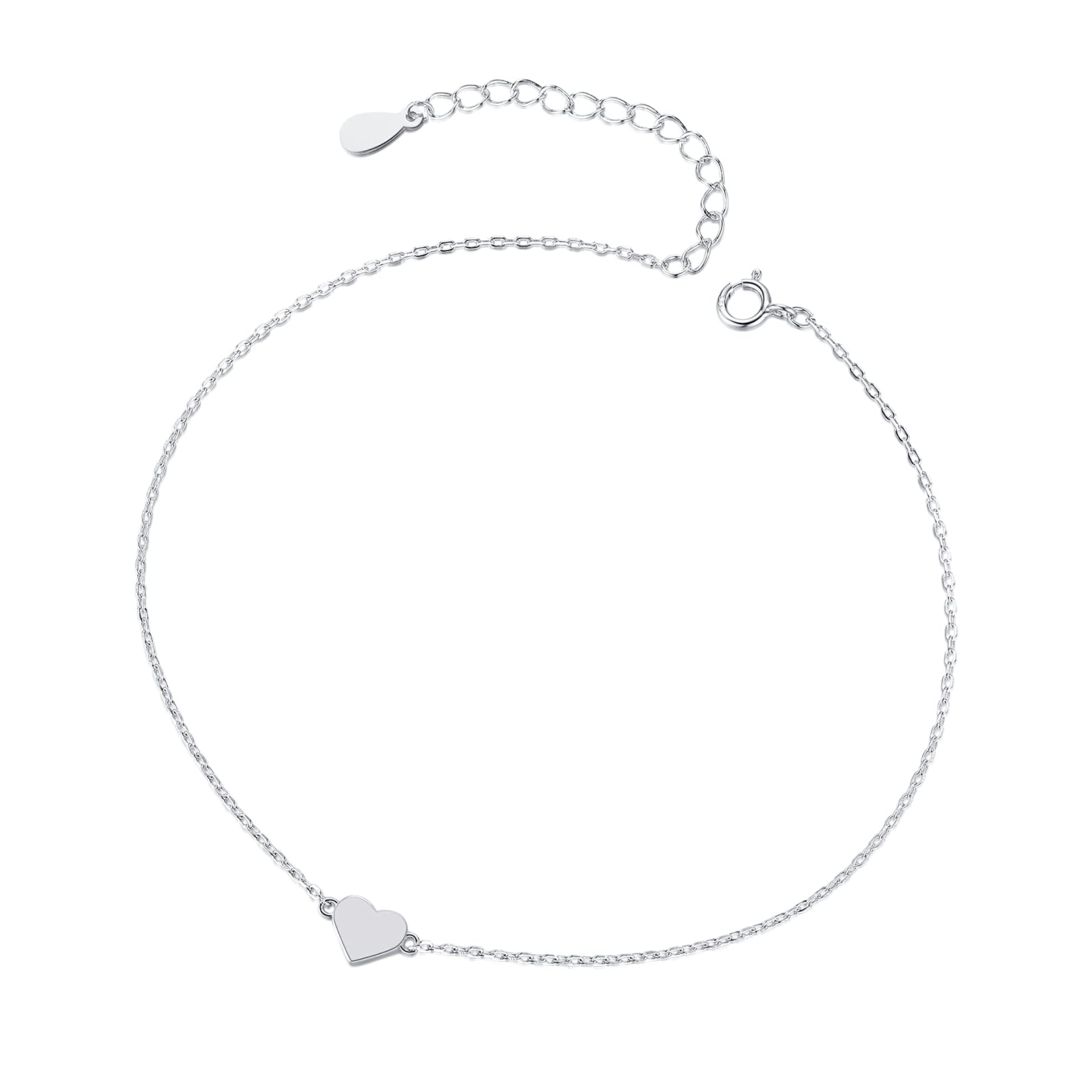 Shuxin Silver Anklet for Women, 925 Sterling Silver Adjustable Anklet, Silver Heart Anklet Bracelet Chain, Fine Anklet Chain Flexible up - 9" to 10" inch, Silver Anklet suitable for Beach Seaside