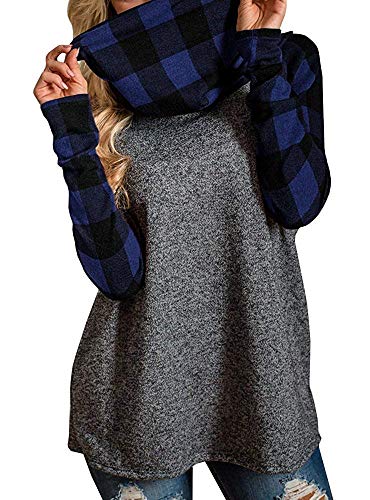 Women\'s Cowl Neck Plaid Sweatshirts Long Sleeve Casual Raglan Shirt Pullover