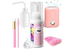 Buqikma Lash Shampoo 60ML - Lash Cleaning Kit Gentle Eyelash Extension Cleanser with Lash Fan Rinse Bottle Mascara Brushes Rich Foam Lash Shampoo Kit for Salon Lash Extension & Home Lash Bath(Pink)