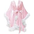 yinyyinhs Women's Feather Robe Silk Satin Bridal Dressing Gowns Short Nightgown Bathrobe Sleepwear Maternity Robe