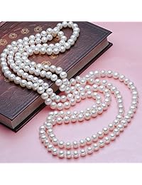 Merdia - Collar con perlas largas y creadas en blanco para mujer