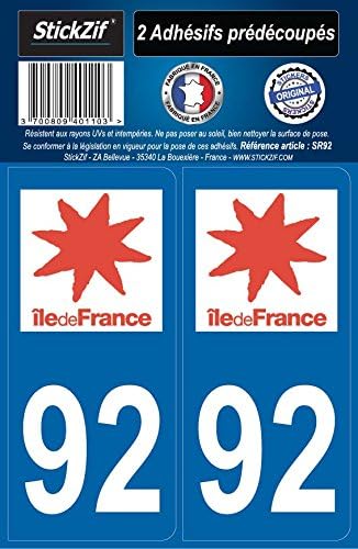 STICKZIF Sr92 2 Adhesive Stickers Department 92 Ile-de-France region, Set of 2