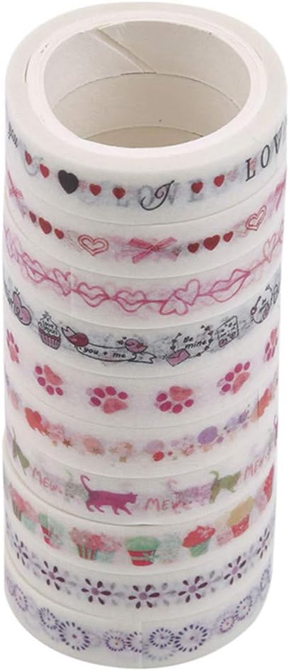CAVIVI Multi-Pattern Decorative Washi Tape 10PCS Tape Scrapbook Supplies for DIY Journals Daily Planners Gift Wrapping Office Party Supplies,Pink