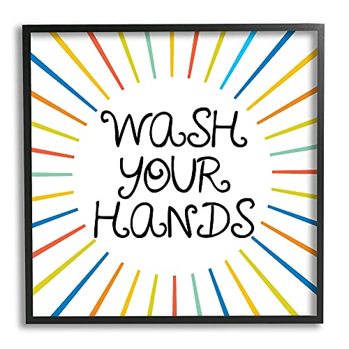 Kids Bathroom Rules Rainbow Stripes, 24 x 24 Inch Framed Giclée Print