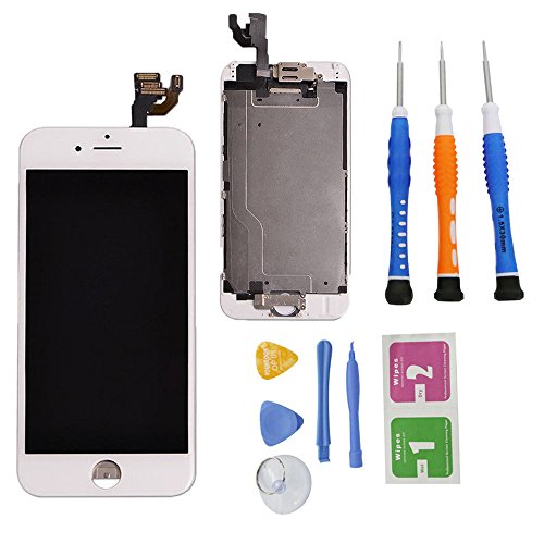 Wefix iphone 6 Replacement Digitizer and Touch Screen LCD Assembly With Spare Parts (Home Button, Flex Cable, Camera Bracket, Adhesive,Tools) For iPhone 6 4.7'' (White)