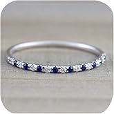 1mm Wedding Band Cubic Zirconia Half Eternity Stackable Engagement Ring Thin Simple Dainty Sapphire 925 Sterling Silver Plated CZ Simulated Diamond Midi Rings for Women Comfort Fit Size 6