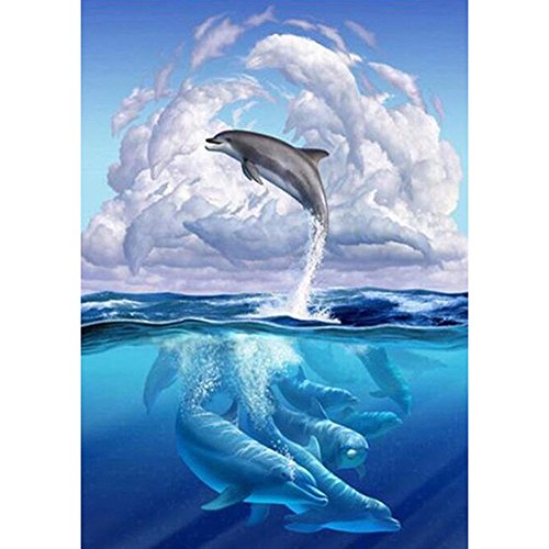 Norbi Painting With Diamonds Ocean Elf Dolphin Embroidery Diamond by Number Kits Rhinestone Painting Cross Stitch Kit Wall Art Decor for Kids Adult Beginner
