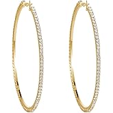 Extra Large Rhinestone Hoop Earrings for Women Girls Hypoallergenic Big 100mm Huggie CZ Hoops Dangle Drop Earring Fashion Chic Party Jewelry Gifts 4 inch