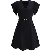 winkbay Women's Summer V Neck Mini Dress Elegant Short Sleeve A Line Dresses Business Casual Outfits