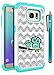 S7 Edge Case, Galaxy S7 Edge Case, Style4U Cute Owl Studded Rhinestone Crystal Bling Hybrid Armor Case Cover for Samsung Galaxy S7 Edge with 1 Style4U Stylus [White/Teal]