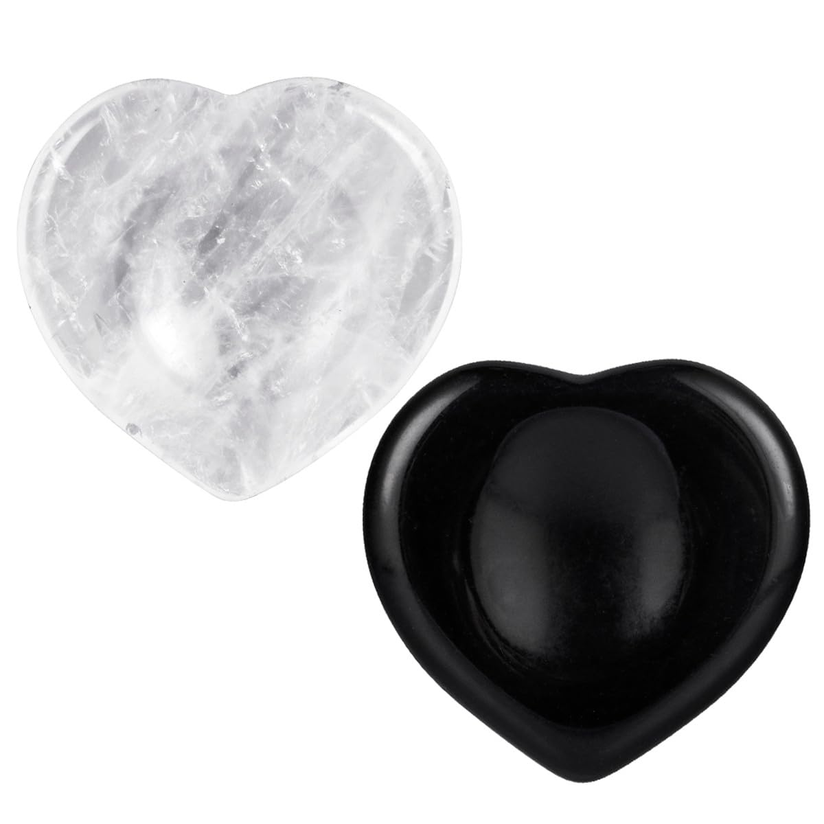 Nupuyai Obsidian & Rock Crystal Heart Thumb Worry Stone Set, 2pcs Natural Healing Crystal Pocket Palm Stone for Anxiety Stress Relief Reiki Therapy