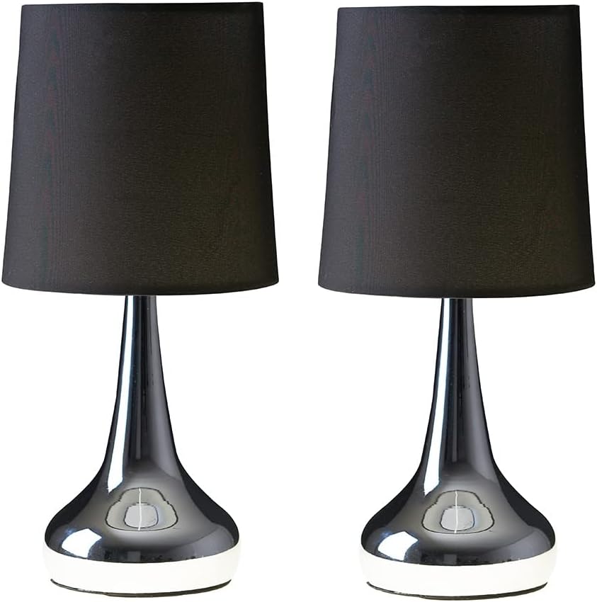 MiniSun Modern Chrome Teardrop Touch Table Lamps Set of 2 with 5W LED Bulbs