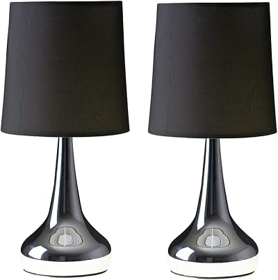 MiniSun Modern Chrome Teardrop Touch Table Lamps Set of 2 with 5W LED Bulbs