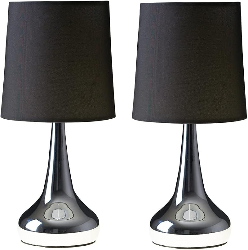 MiniSun Modern Chrome Teardrop Touch Table Lamps Set of 2 with 5W LED Bulbs