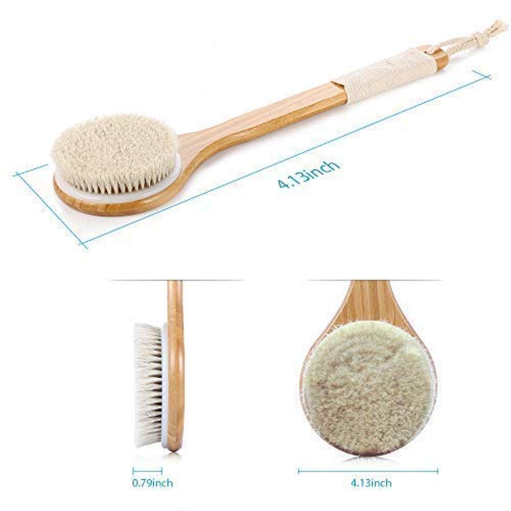 Veahom Long Handle Soft Dry Brush for body, Natural Bristle, Remove Dead Skin and Toxins, Clean lymphatic system, Stimulates Blood Circulation, Dense and Soft Brush Suitable for Women and Adults
