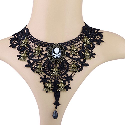 Aniwon Lace Choker Necklace, Punk Halloween Party Black Lace Choker Gothic Skeleton Pendant Choker Necklace for Womenâ€¦