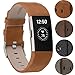VOMA Compatible for Fitbit Charge 2 Bands, Genuine Leather Replacement Wristbands Bands for Fitbit Charge 2 HR Women Men Brown