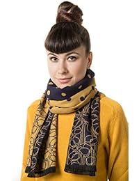 Mio Marino Winter Women's Scarf, 100% Cotton Fashion Scarves, In an Elegant Gift Box (Gold on Navy)