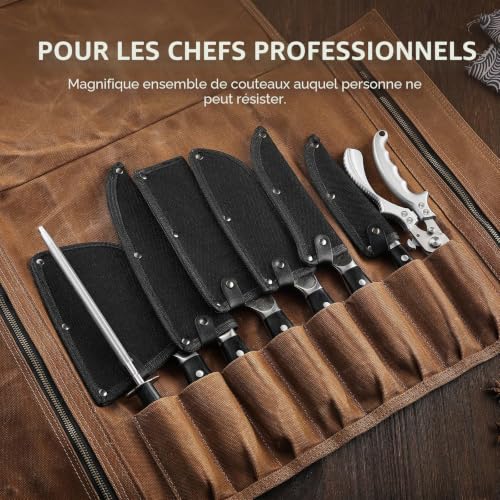 XCHIEF PRO Set of 6 hand forged Japanese kitchen knives | Carbon Steel Japanese Kitchen Knife Set with Carry Bag for Cooking, Camping, BBQ etc.