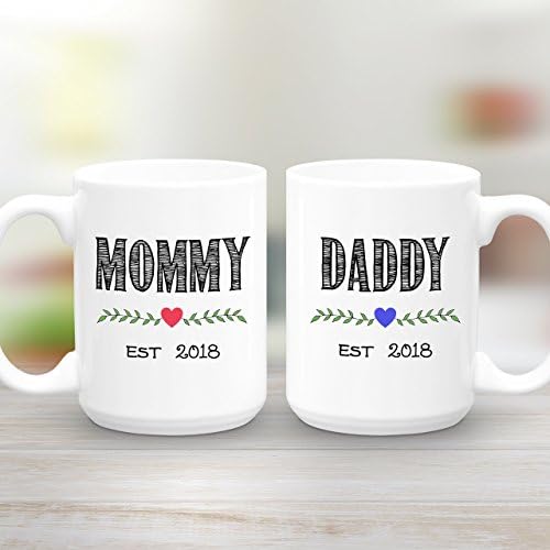 Mommy and Daddy Est 2018 Mug Gift Set, 2 15 oz Coffee Mugs