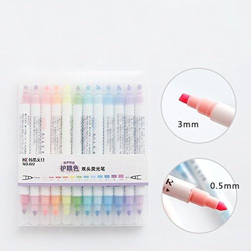 MONNY 12 pcs Mild color Highlighter pen Dual-side writing Fluorescent Marker for drawing liner Stationery Office School supplies A6103