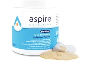Aspire Nutrition 5-in-1 Bio-Heal® Probiotic for Kids, Men & Women - Best Supplement for Brain Function, Gut Health & Constipation - Shelf Stable & Fortified with Vitamin, Mineral & Prebiotics - Powder
