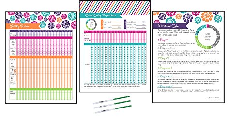 Fertility Track Charts with 3 FREE Pregnancy Test Strips (HCG) (Basal Temp, Ovulation Symptoms, Cycle Tracking)