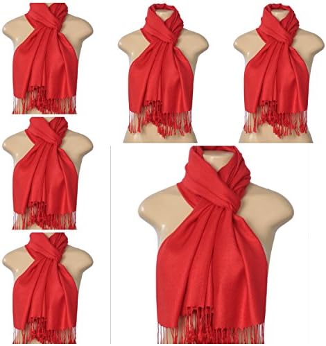 Whole Sale Elegant Pashmina Silk Blend Soft Wrap Scarf Shawl (6 Pack, Red)