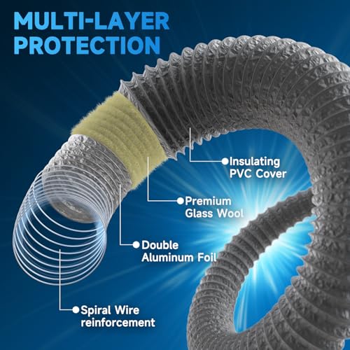 Hon&Guan Ø 100 mm x 2.5 m Insulation Aluminium Ventilation Hose, Flexible Aluminium PVC Pipe for Bathroom Fan, Portable Air Conditioning Pipe, Dryer, Garage, Kitchen Hood, Grey