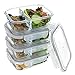 Set of 4 Divided Glass Meal Prep Containers – Food Storage Containers with Locking Lids and Extra-High Divider to prevent Leaking or Spills – Airtight and BPA-Free – Use in freezer, microwave at work