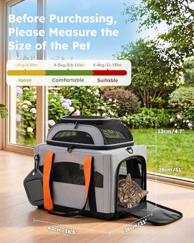 pecute Trasportino Gatto Estensibile e Pieghevole, Trasportino per Gatti e Cani Piccola Taglia fino a 6kg, Borsa da Trasporto Haustier Robusta e Leggera con Amaca e Ciotola, Ideale per Viaggi e Auto | Trasportino per gatti, leggero, pieghevole, per gatti e cani di piccola taglia, stabile, grande spazio